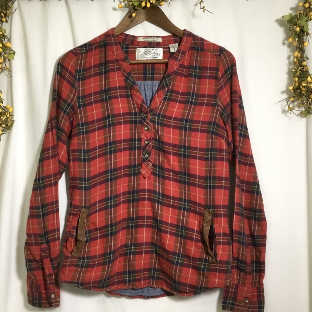 ✅SOLD✅Maison Scotch red flannel blouse sz 2 with
